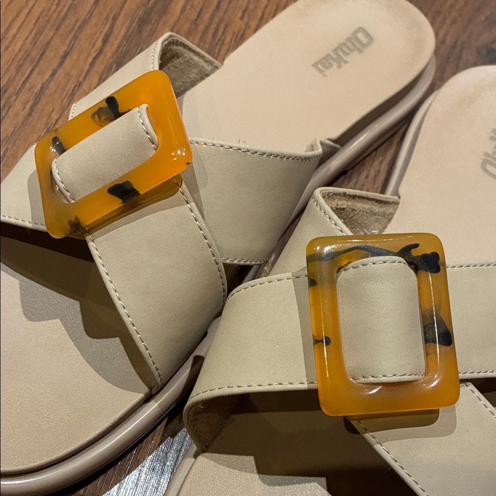 OluKai Women's Sandals with Tan Straps and Orange Buckle - Picture 2 of 5